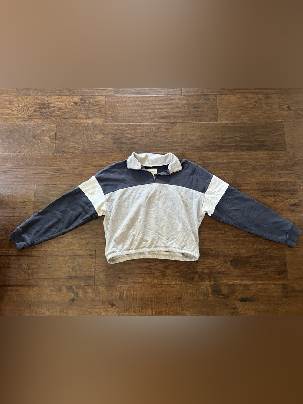 Women’s Two-Tone Quarter-Zip Pullover Sweater - Navy and Light Gray